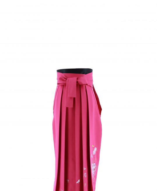 卒業式袴単品レンタル[刺繍]濃いピンクにバラとハート刺繍[身長153-157cm]No.649